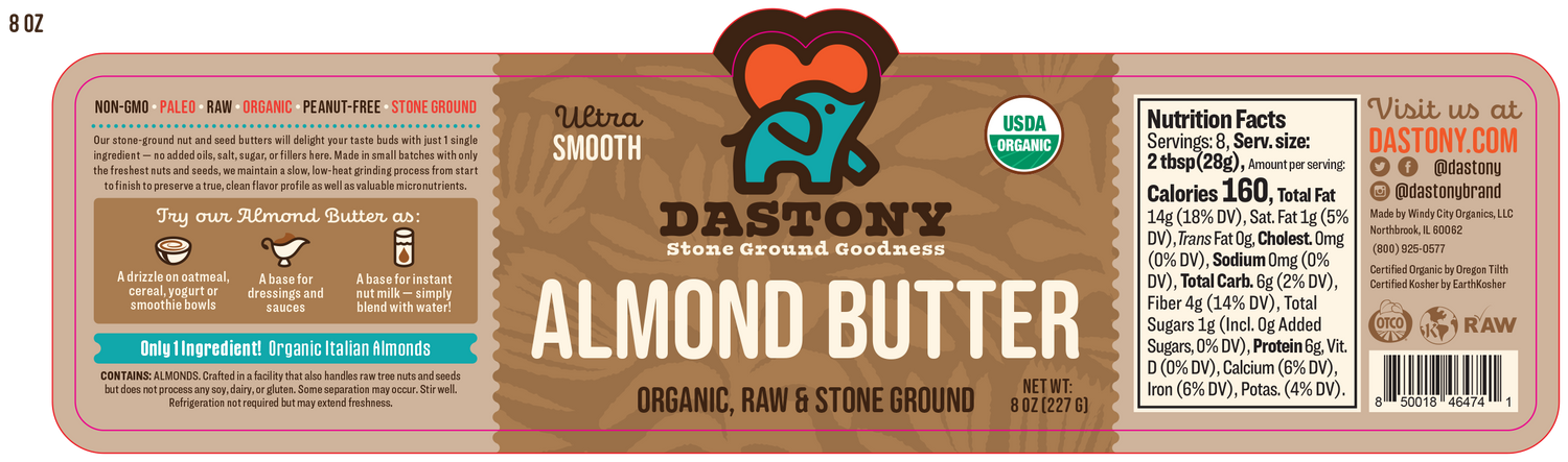 Organic Raw Almond Butter - 8 oz (227g)