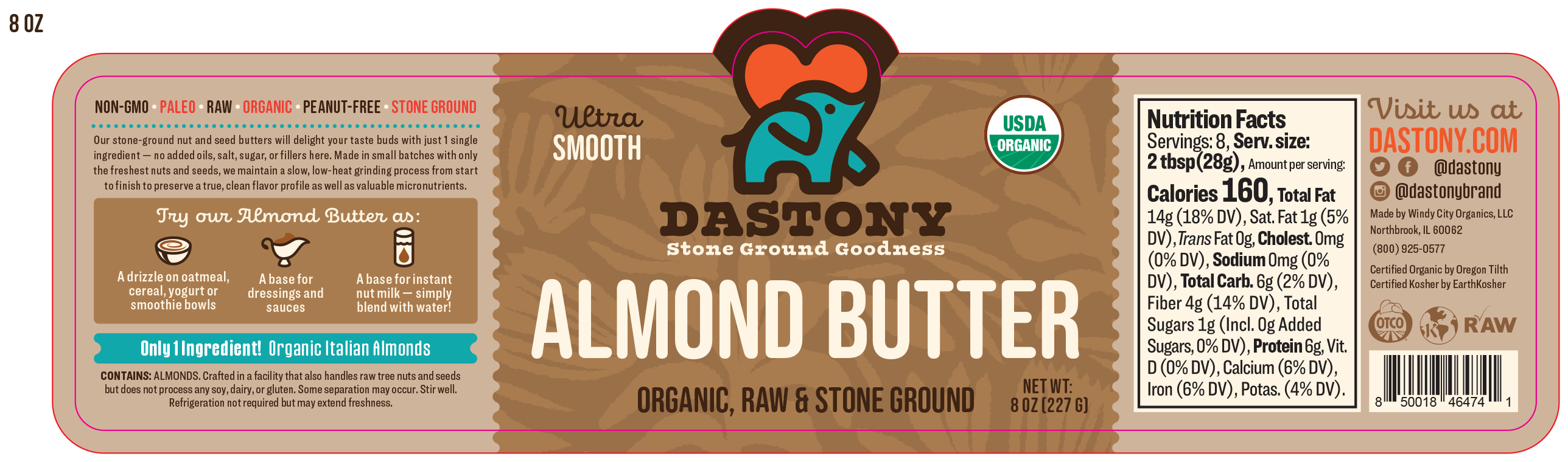 Organic Raw Almond Butter - 8 oz (227g)