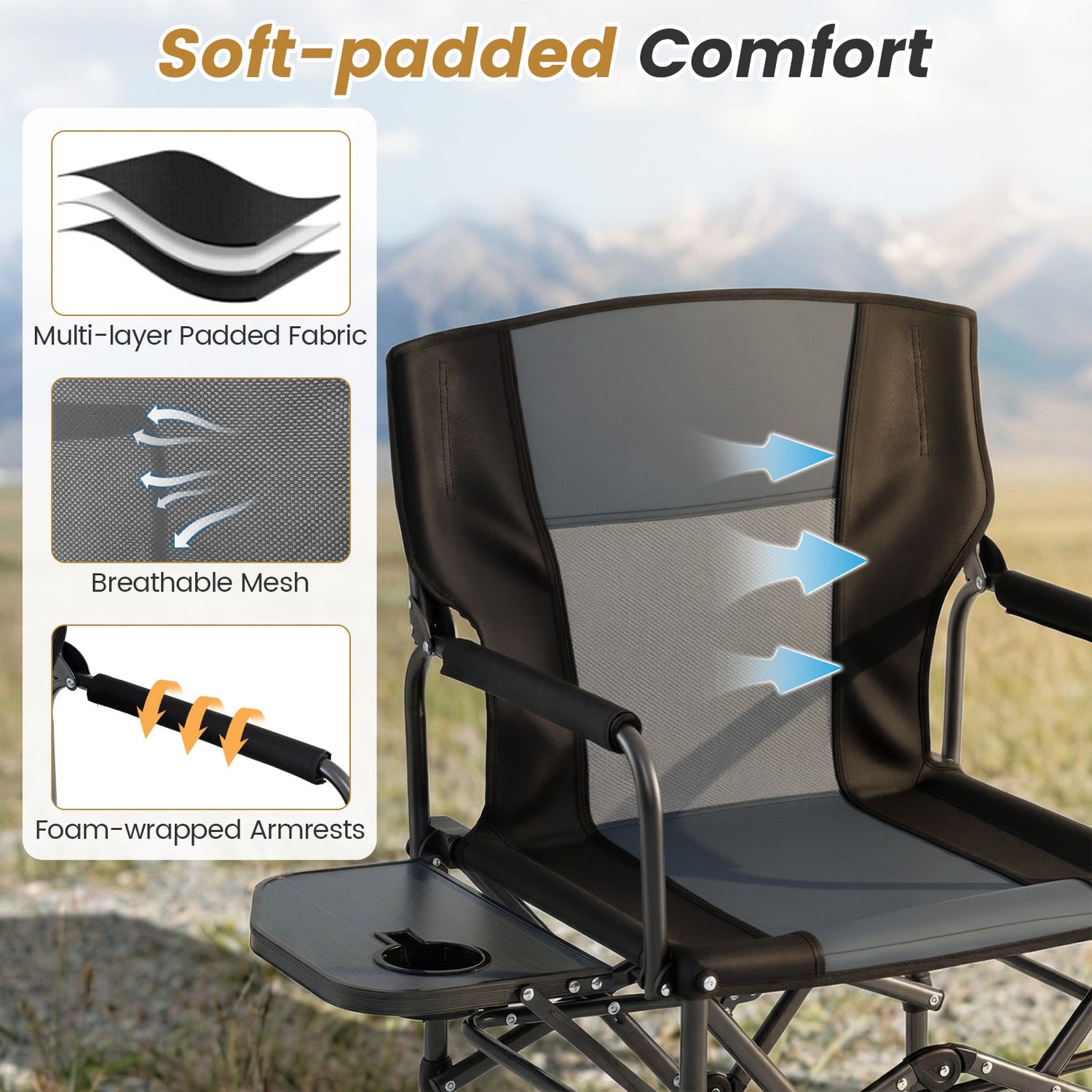Folding Camping Chair with Side Table and Cup Holder with Carrying Bag