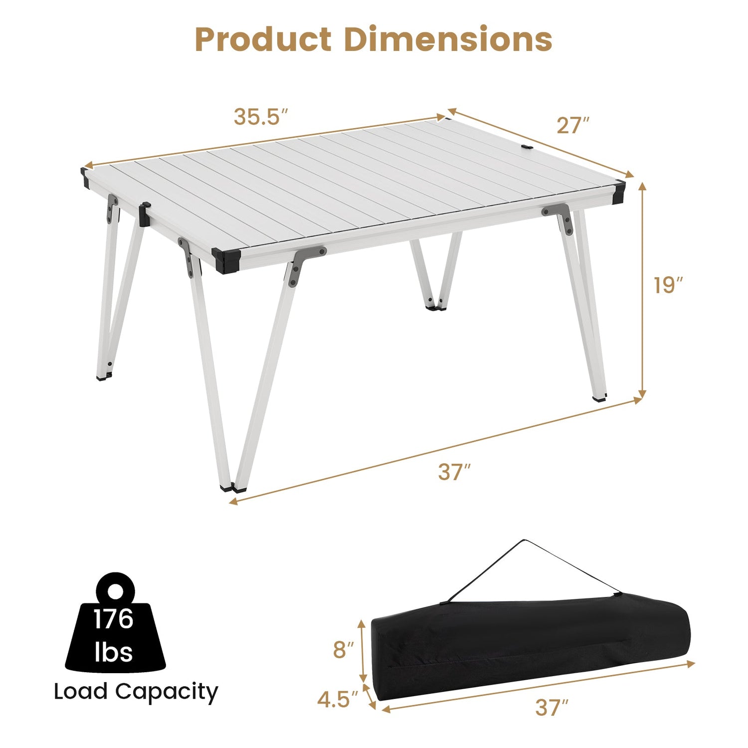 Folding Camping Table Picnic Table with Storage Bag and Waterproof Desktop