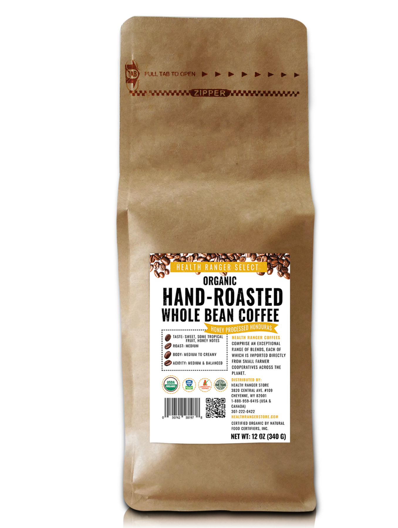 100% Organic Hand-Roasted Whole Bean Coffee (Honey Processed Honduras)   12oz, 340g (3-Pack)