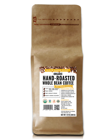 100% Organic Hand-Roasted Whole Bean Coffee (Honey Processed Honduras)   12oz, 340g (6-Pack)
