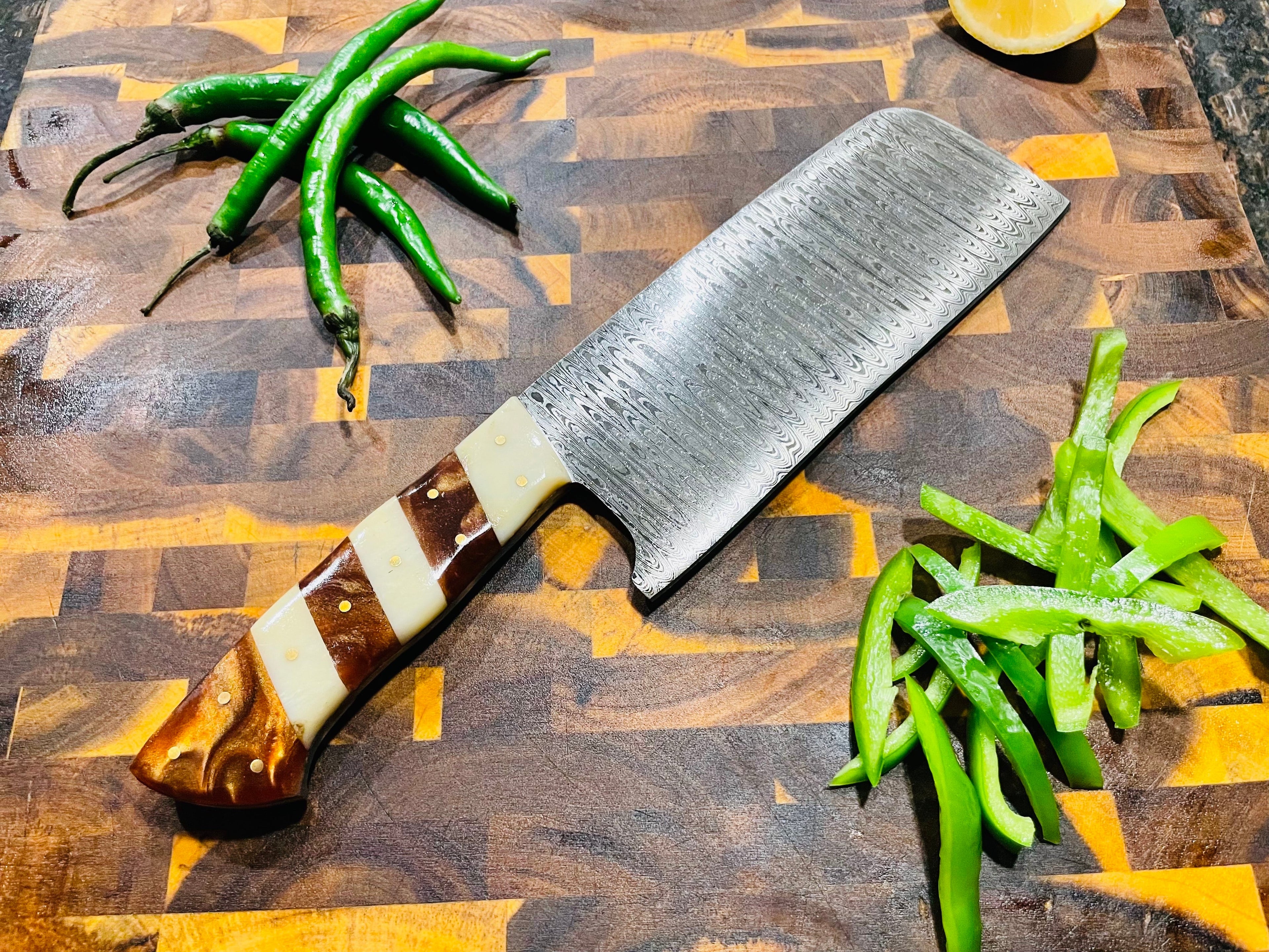 5-Piece Damascus &amp; Arylic Knife Set / With Leather carry Bag