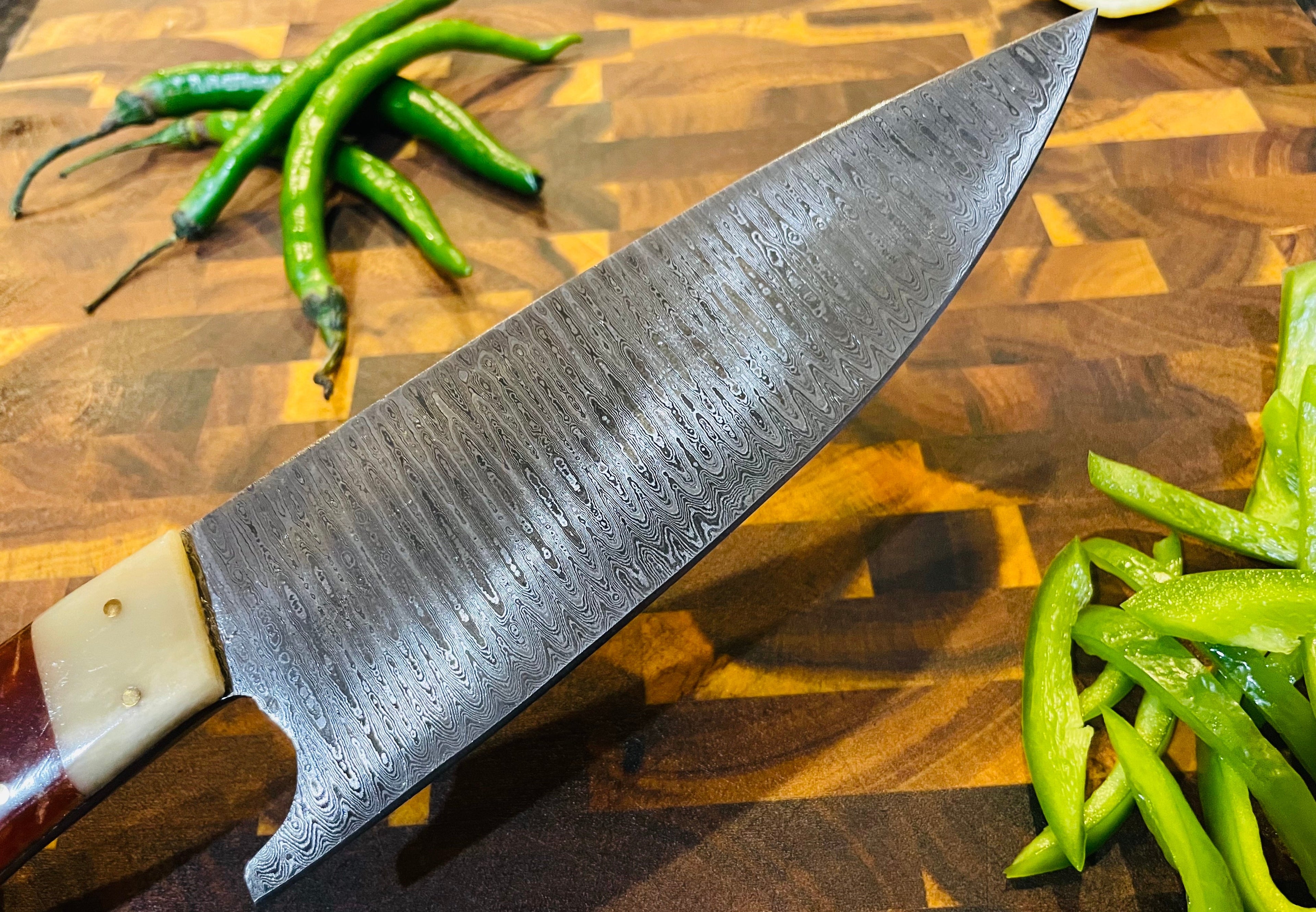5-Piece Damascus &amp; Arylic Knife Set / With Leather carry Bag