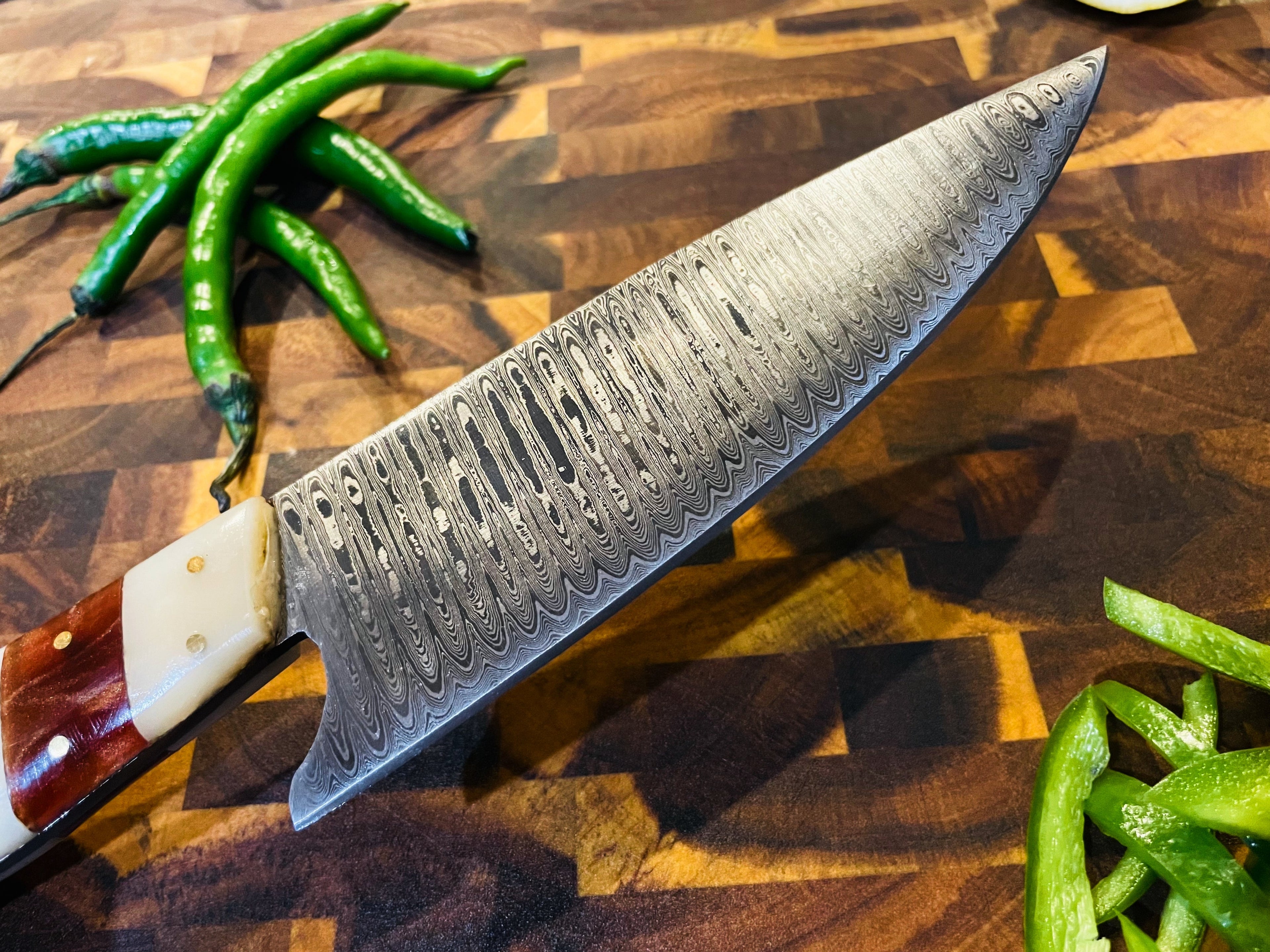 5-Piece Damascus &amp; Arylic Knife Set / With Leather carry Bag