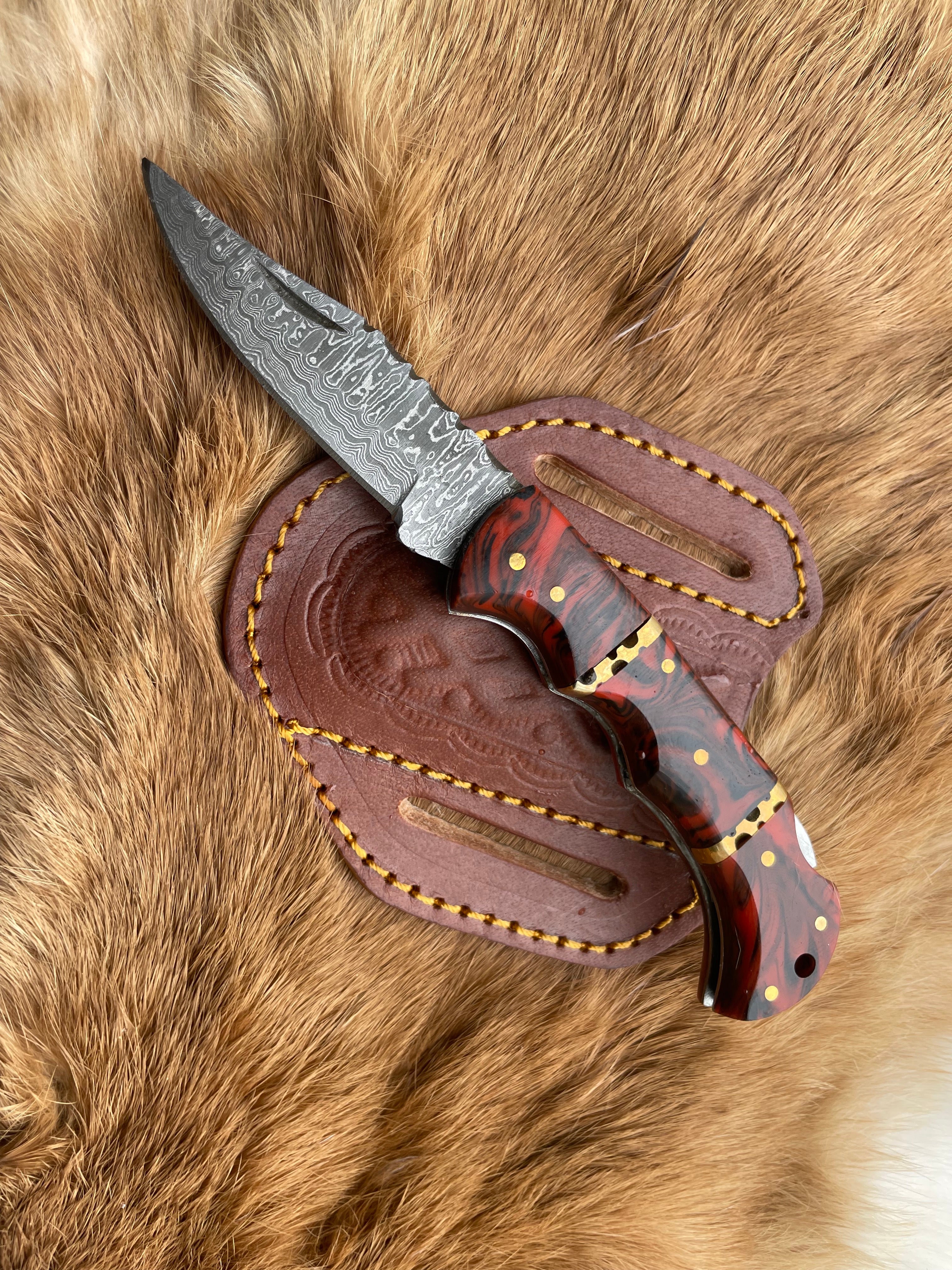 POCKET KNIFE RED RESIN WOOD 6.5&