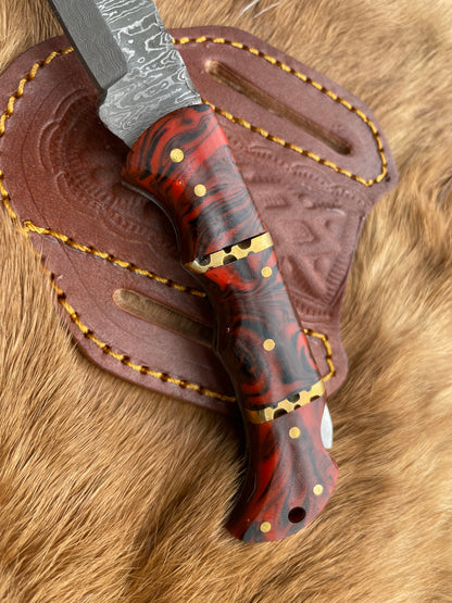 POCKET KNIFE RED RESIN WOOD 6.5&