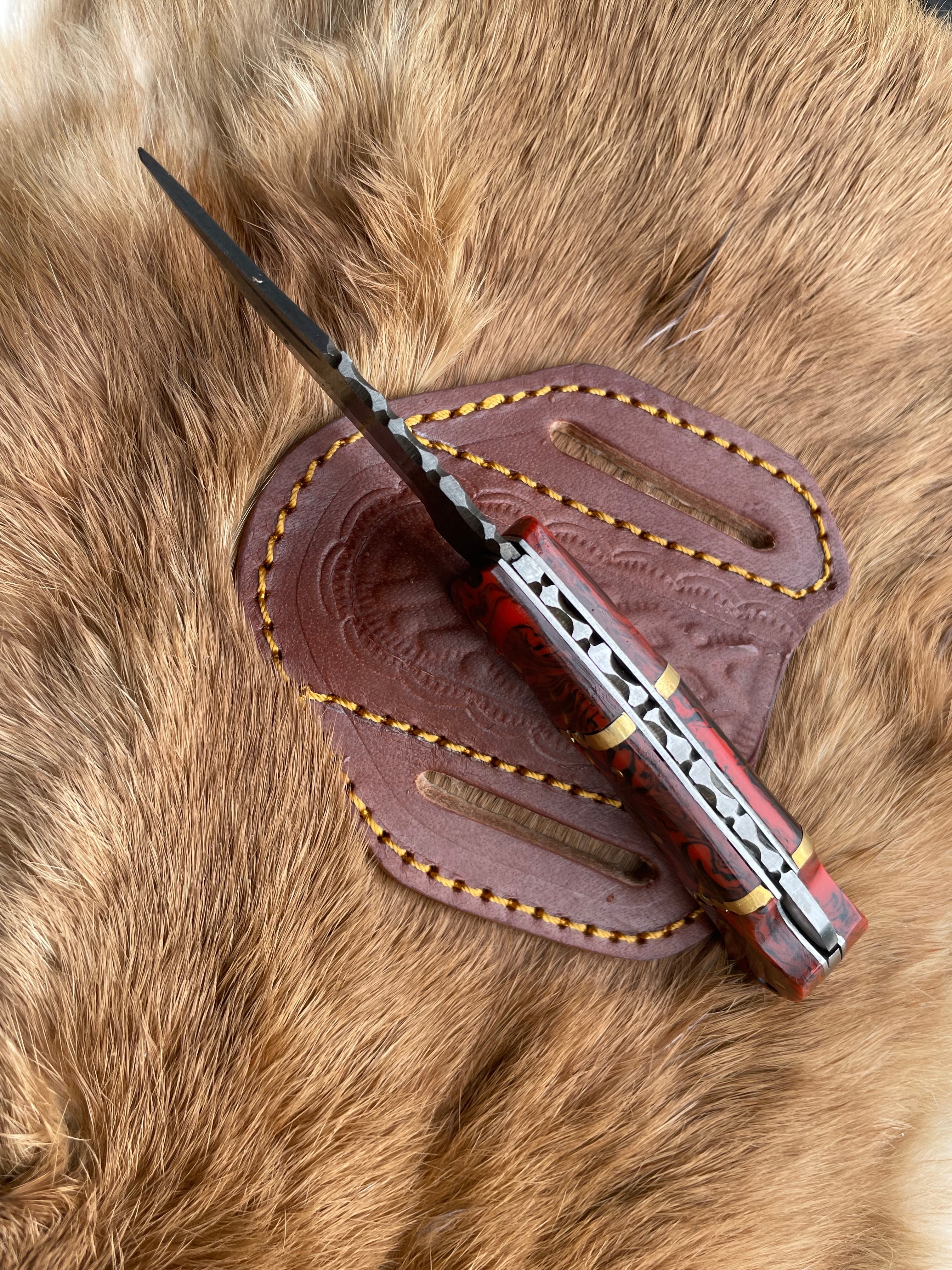 POCKET KNIFE RED RESIN WOOD 6.5&