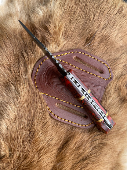 POCKET KNIFE RED RESIN WOOD 6.5&