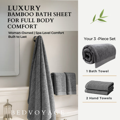 Melange Bamboo Cotton Bath Sheet 3 Piece Set - Charcoal