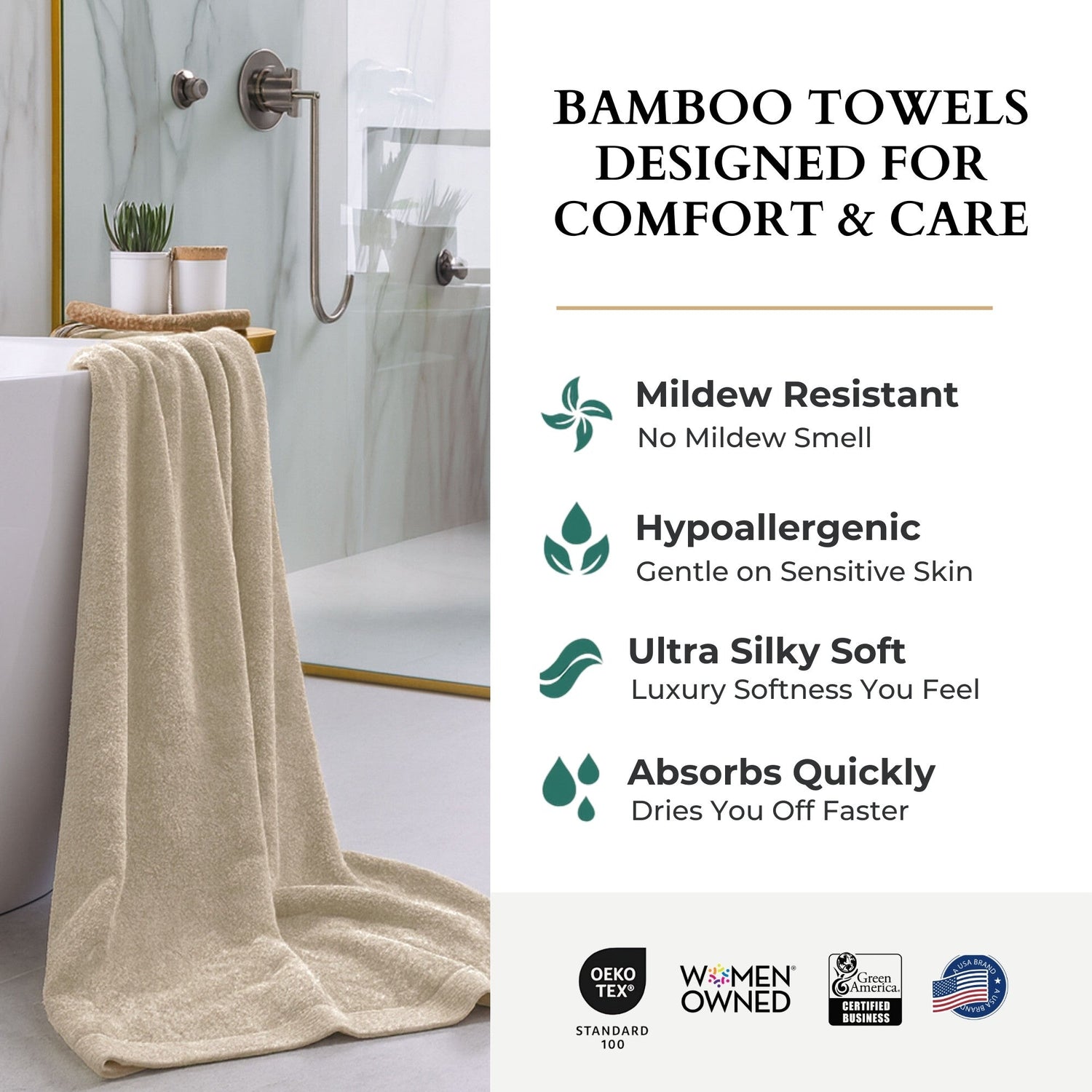 Bamboo Cotton Bath Sheet 3 Piece Set - Sand