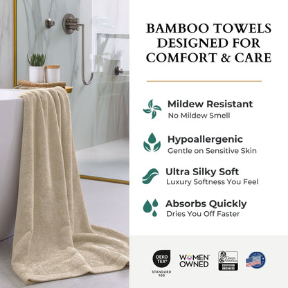 Bamboo Cotton Bath Sheet Set - Viscose from Bamboo + Cotton - 3pc - Sand