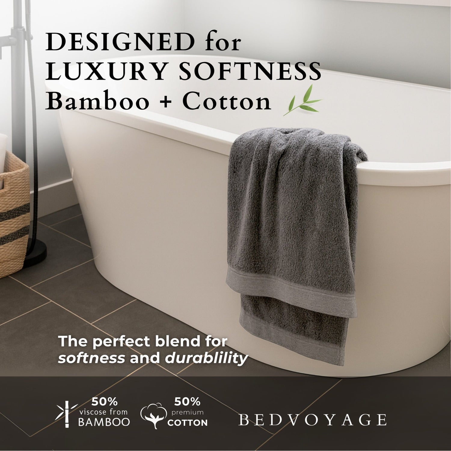 Melange Bamboo Cotton Bath Sheet / Beach Towel - Charcoal