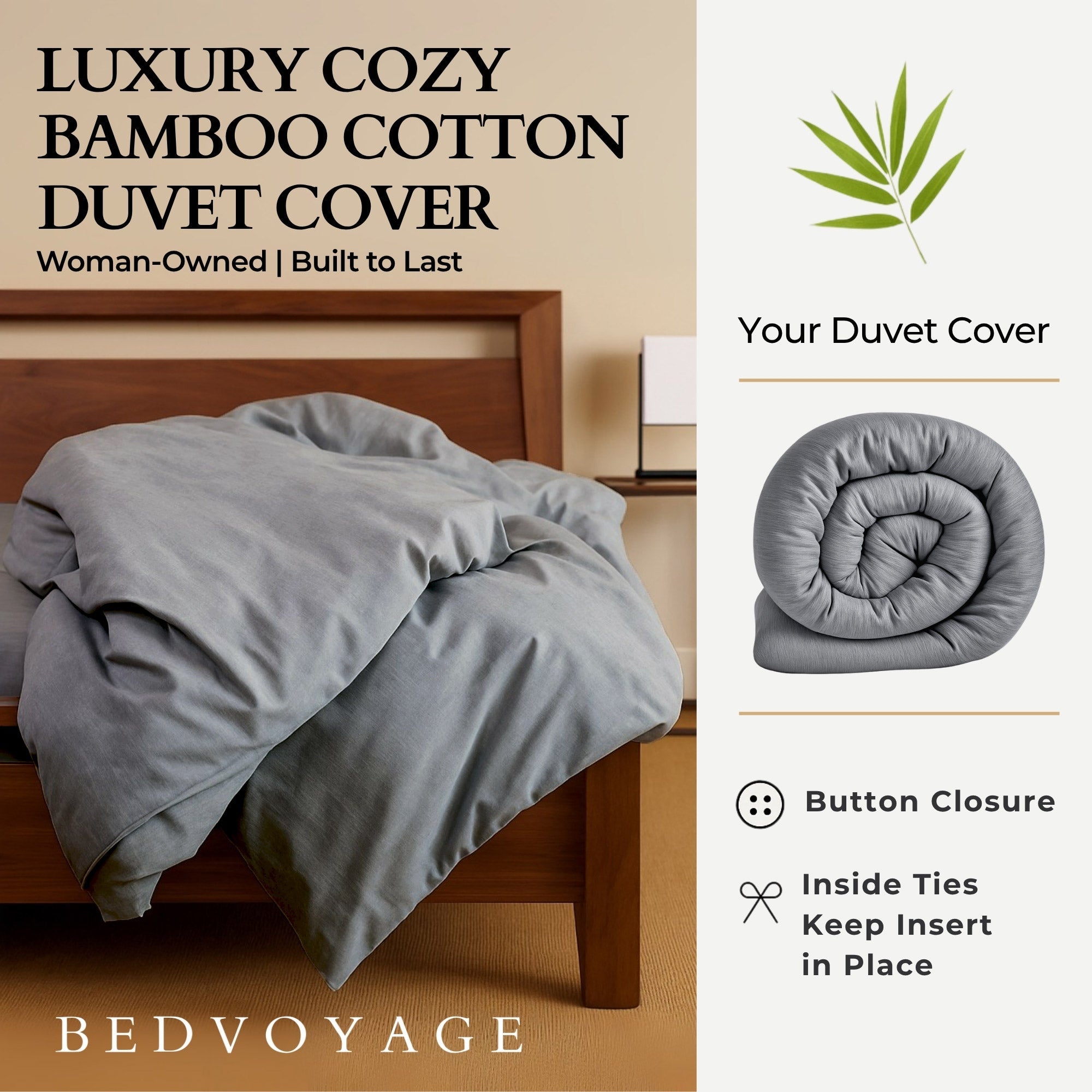 Bamboo Cotton Duvet Cover - Silver