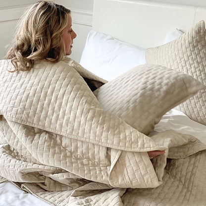 Bamboo Cotton Quilted Coverlet - Sand