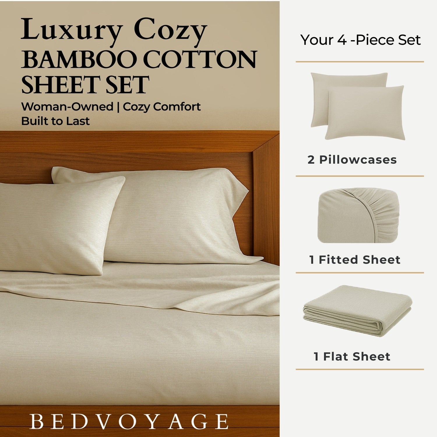 Bamboo Cotton Bed Sheets - Sand