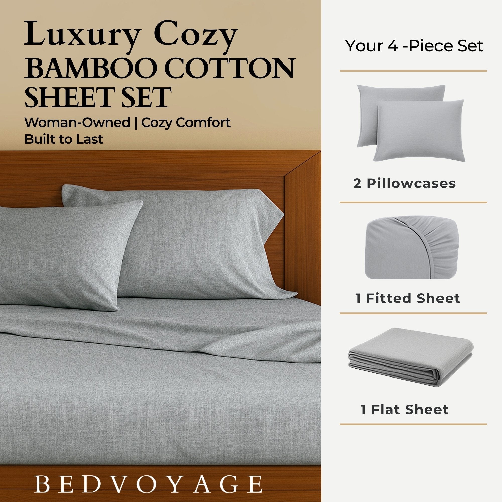 Bamboo Cotton Bed Sheets - Silver