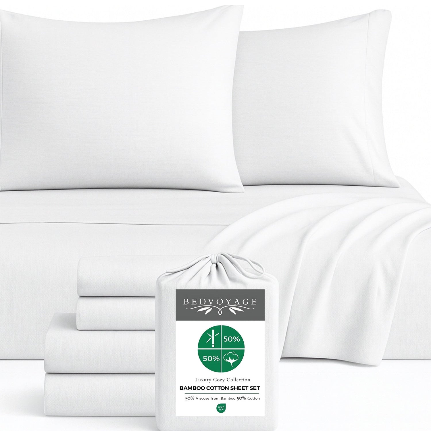 Bamboo Cotton Bed Sheets - Snow