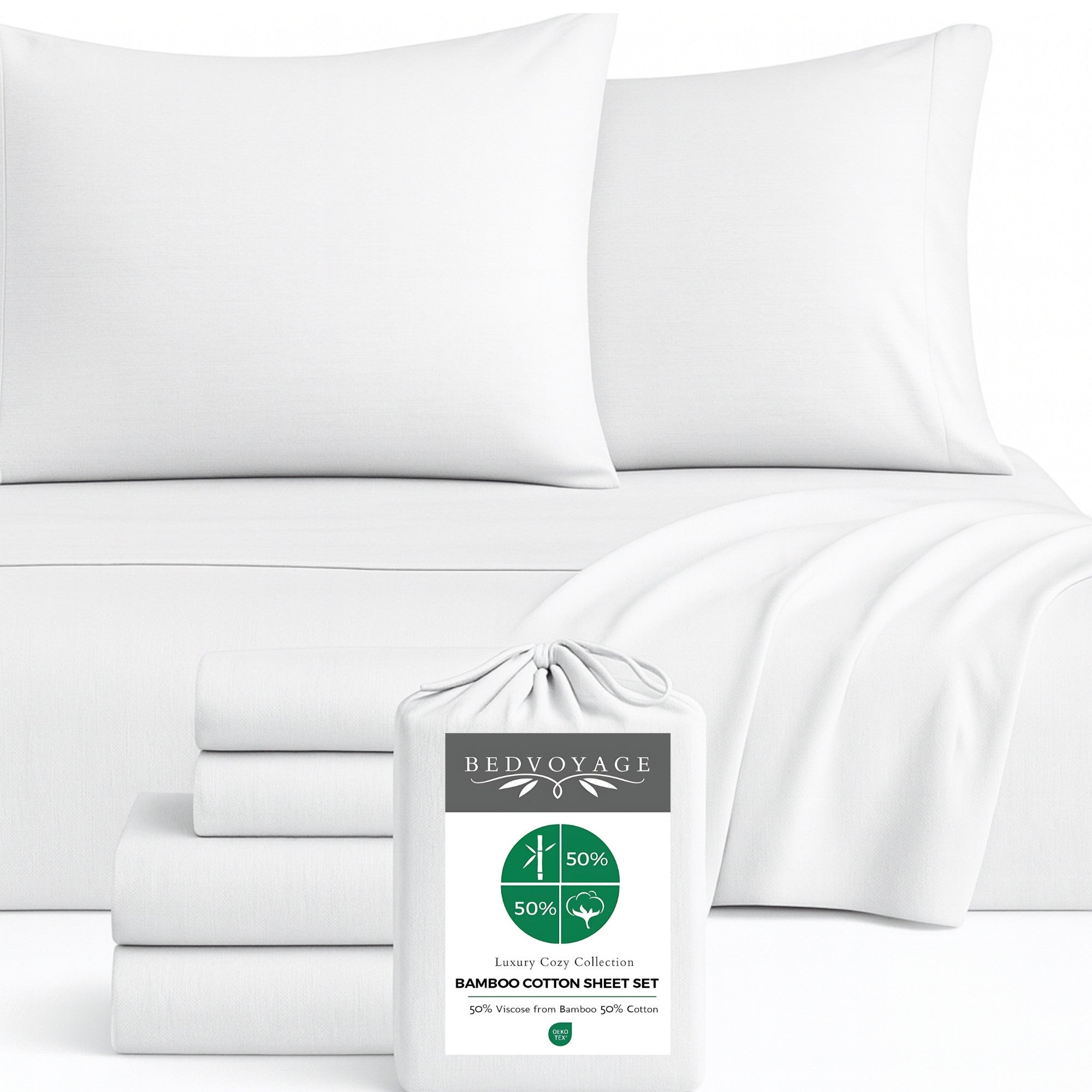 Bamboo Cotton Bed Sheets - Snow
