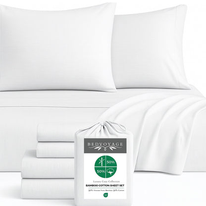 Bamboo Cotton Bed Sheets - Snow