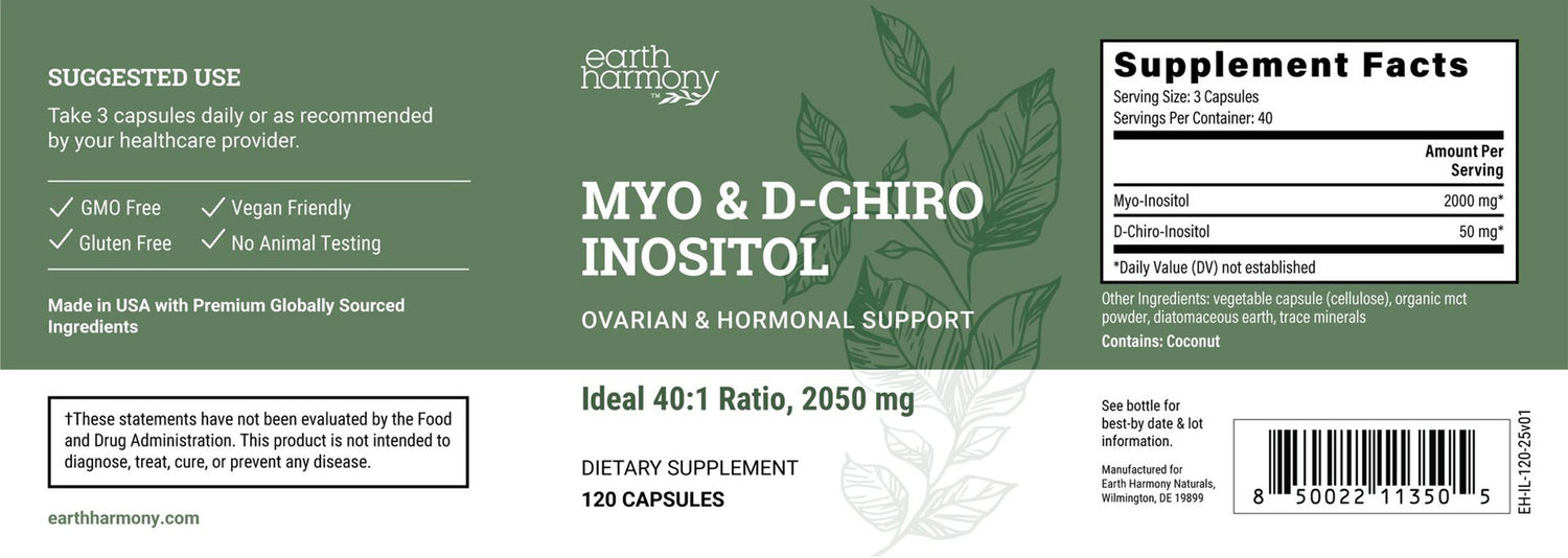 Myo &amp; D-Chiro Inositol (Ideal 40:1 Ratio, 2050mg) 120 Caps