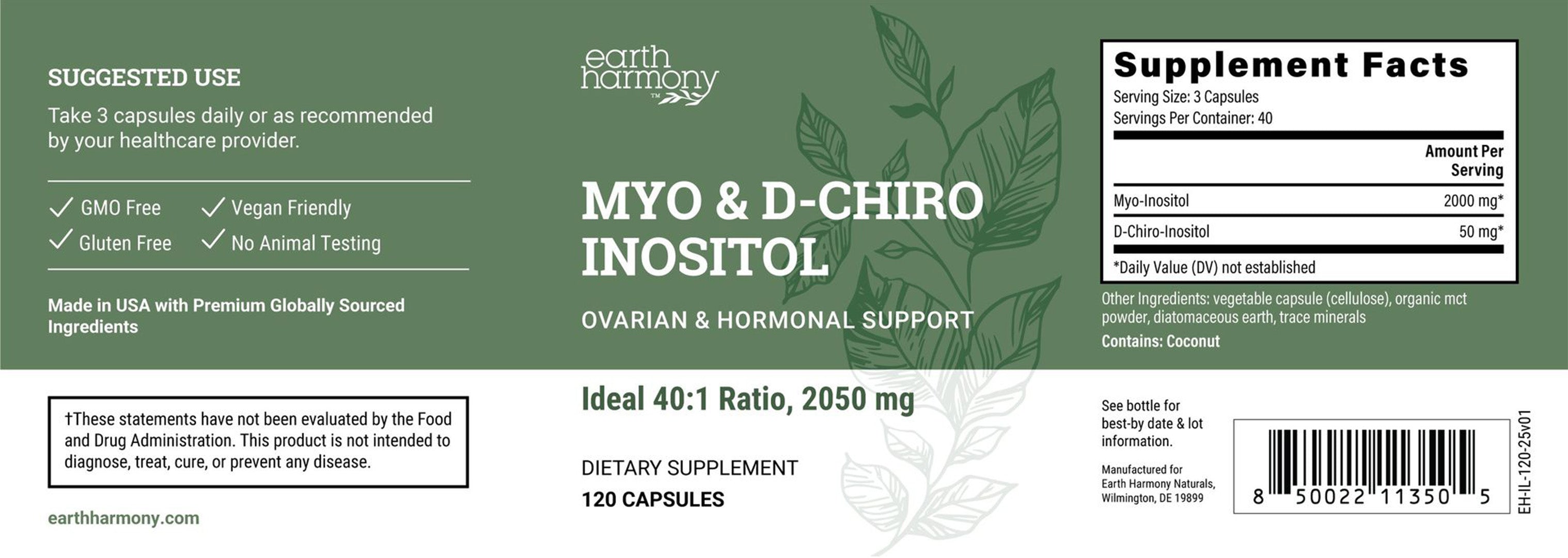 Myo &amp; D-Chiro Inositol (Ideal 40:1 Ratio, 2050mg) 120 Caps