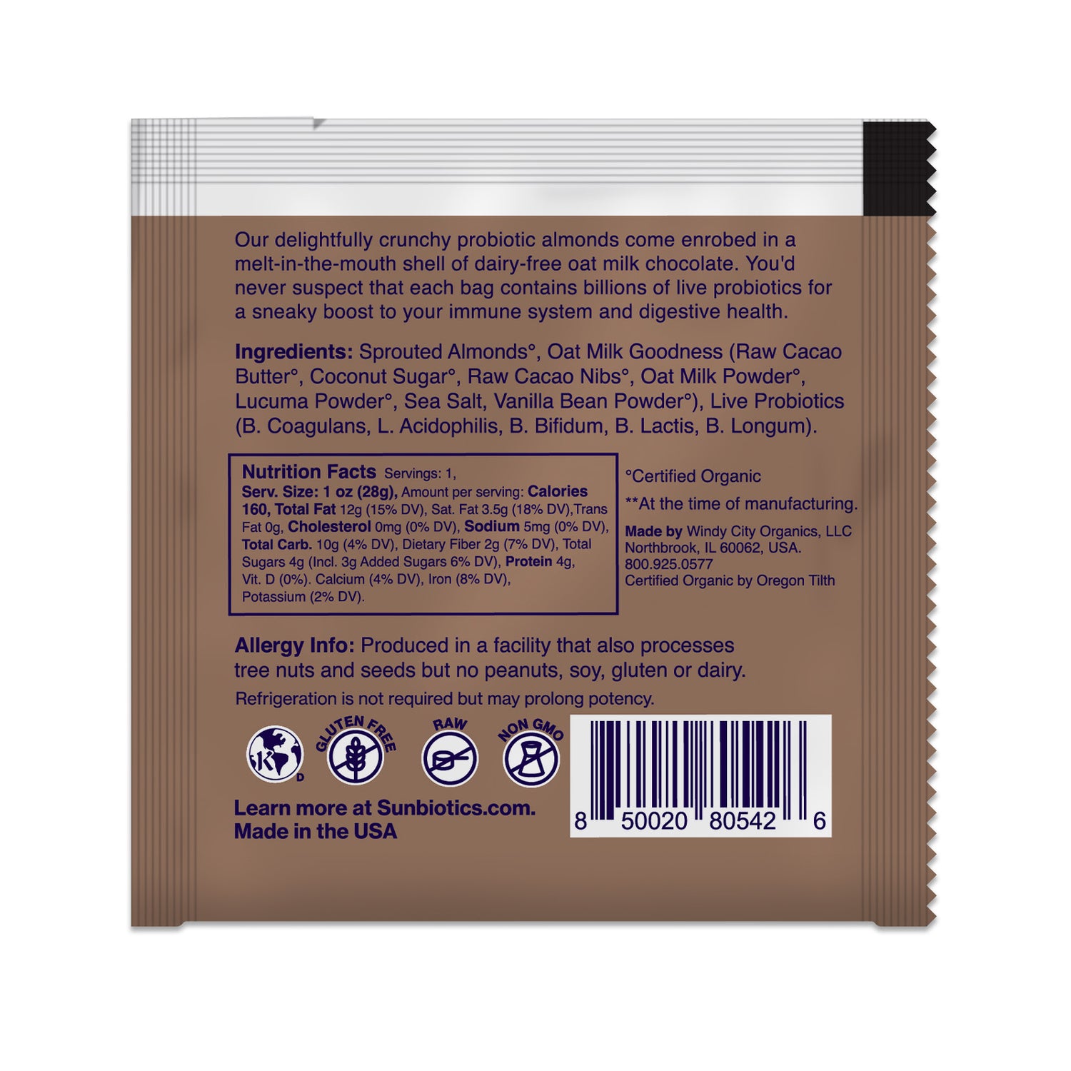 Sunbiotics Activated Almonds: Oat Milk Chocolate 1 oz (28g)