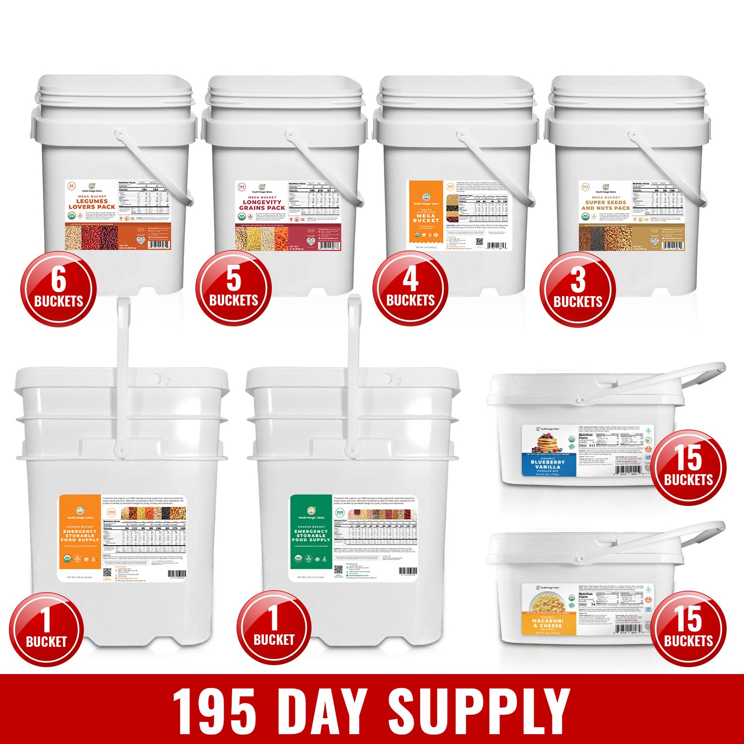 Organic Emergency Storable Food Supply - 195 Days For 1 Adult