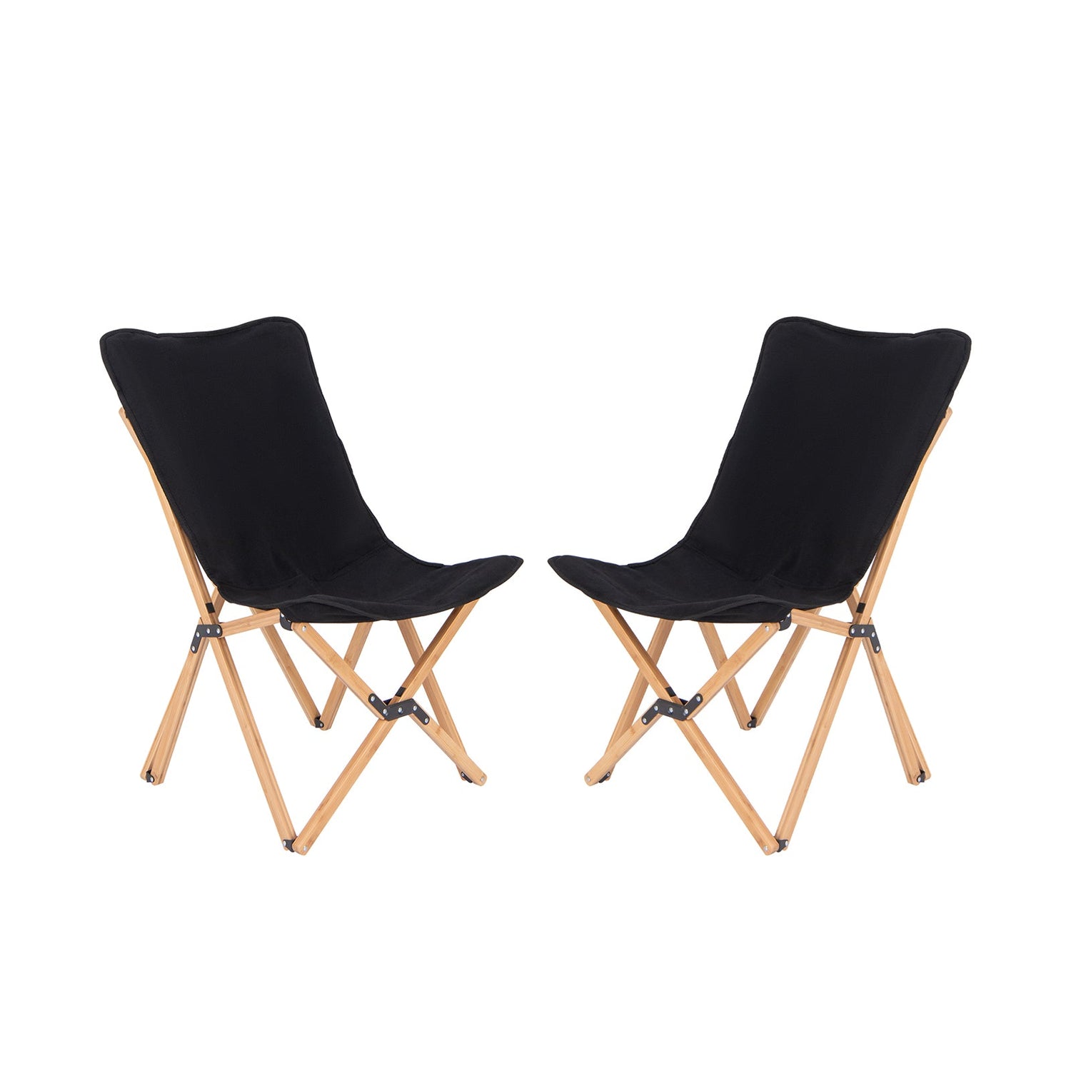 Set of 2 Bamboo Dorm Chair with Storage Pocket for Camping and Fishing