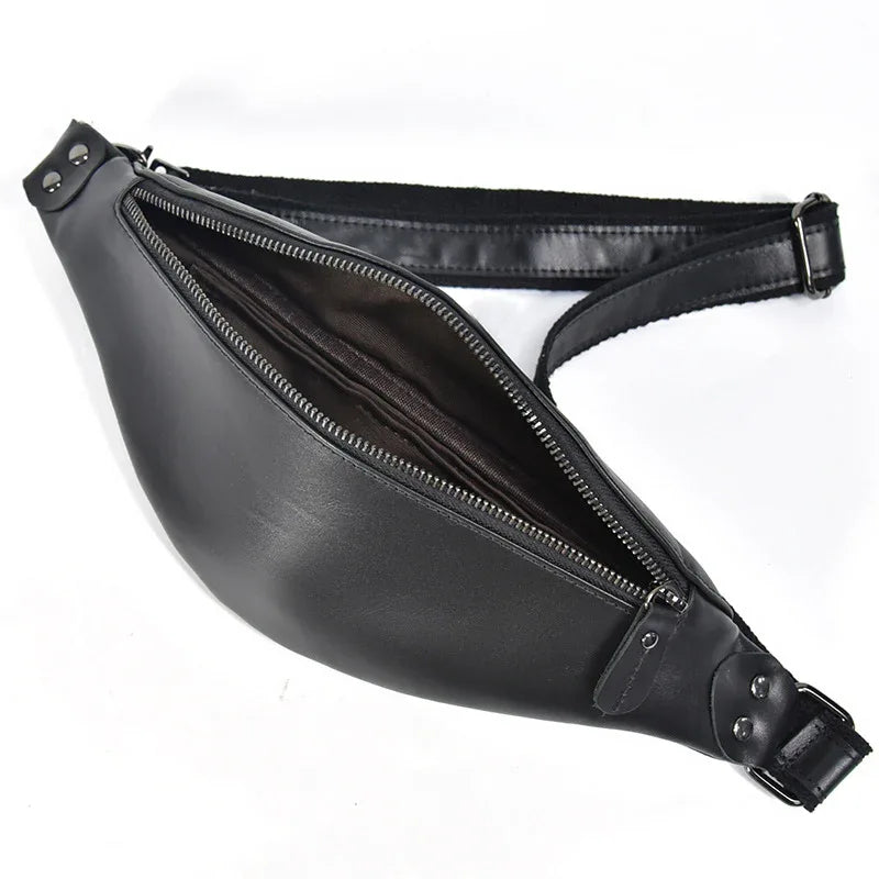 Sigrid Smooth Black Leather Waist Bag | Smooth Black Leather Fanny Pack