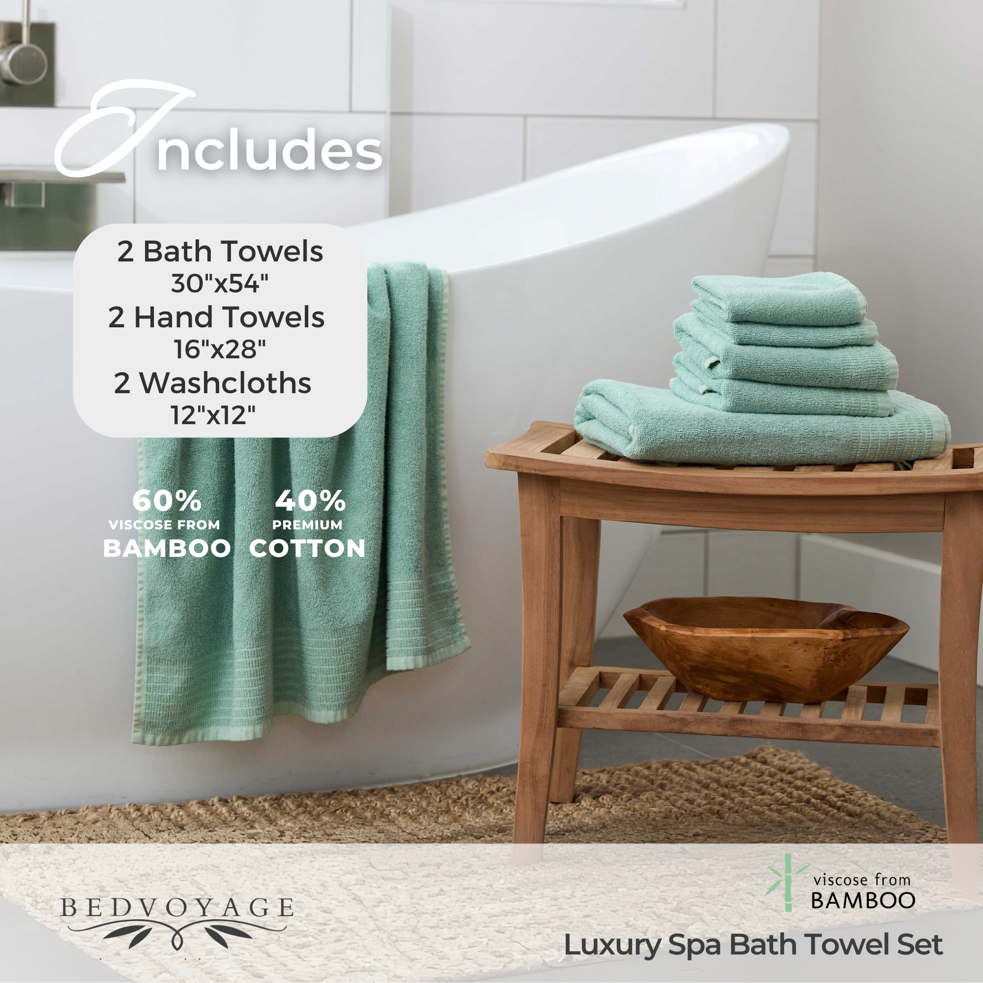 Bamboo 6 Piece Spa Towel Set – Seaglass