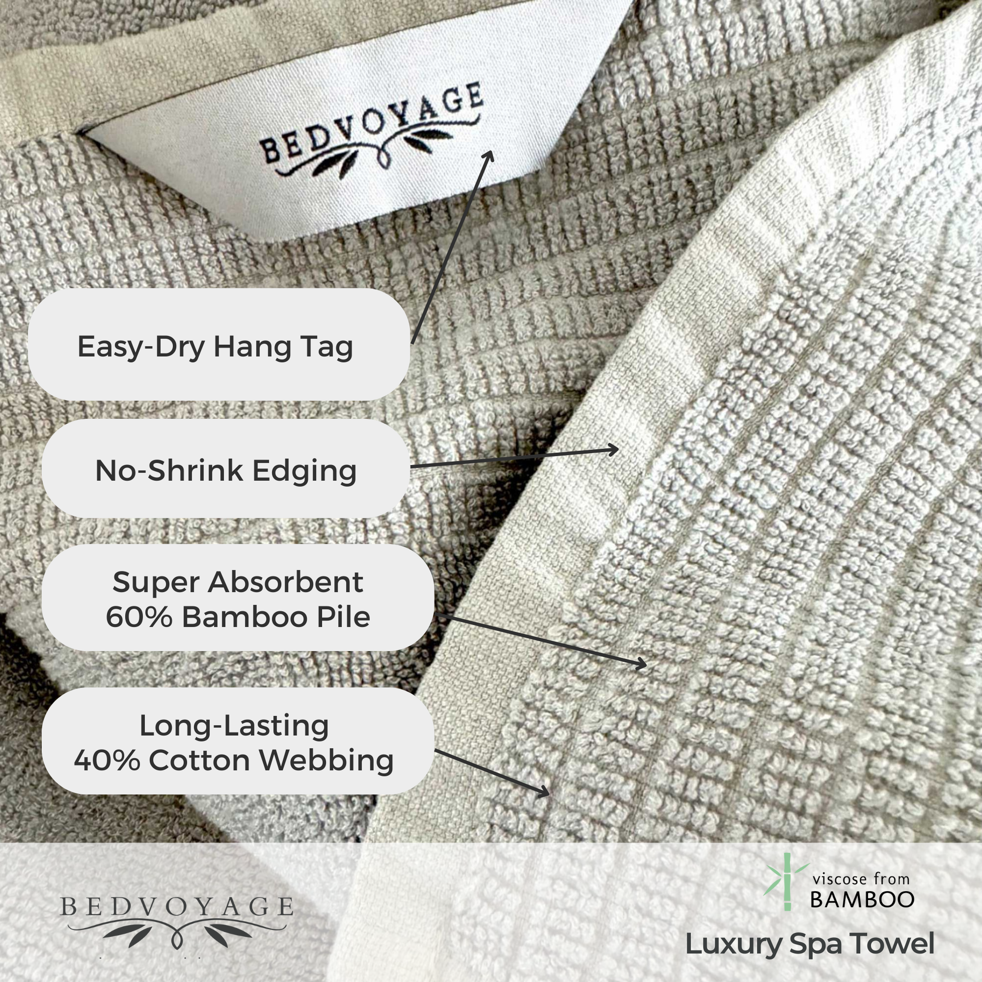 Bamboo 6 Piece Spa Towel Set – Stone