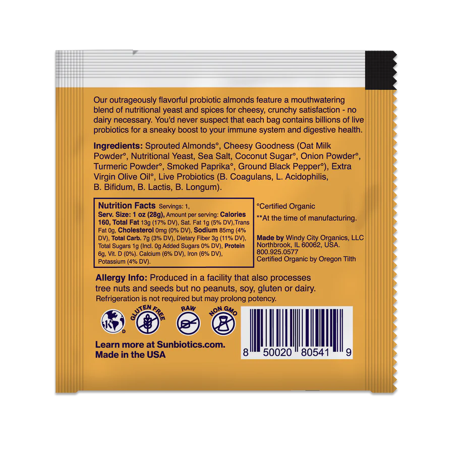 Sunbiotics Activated Almonds - Infused with Probiotic - Super Cheesy 1 oz (28g)