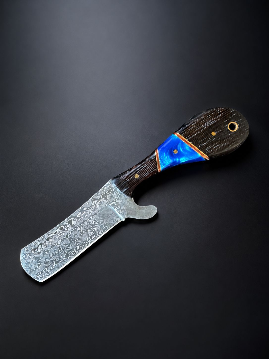 Titan "Malachite Range" Bull Cowboy Cutter | Sheepfoot Damascus Steel | Blue Inlay Wenge &amp; Malachite Handle | Engraved Western Leather Sheath TK-523