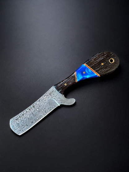 Titan "Malachite Range" Bull Cowboy Cutter | Sheepfoot Damascus Steel | Blue Inlay Wenge &amp; Malachite Handle | Engraved Western Leather Sheath TK-523