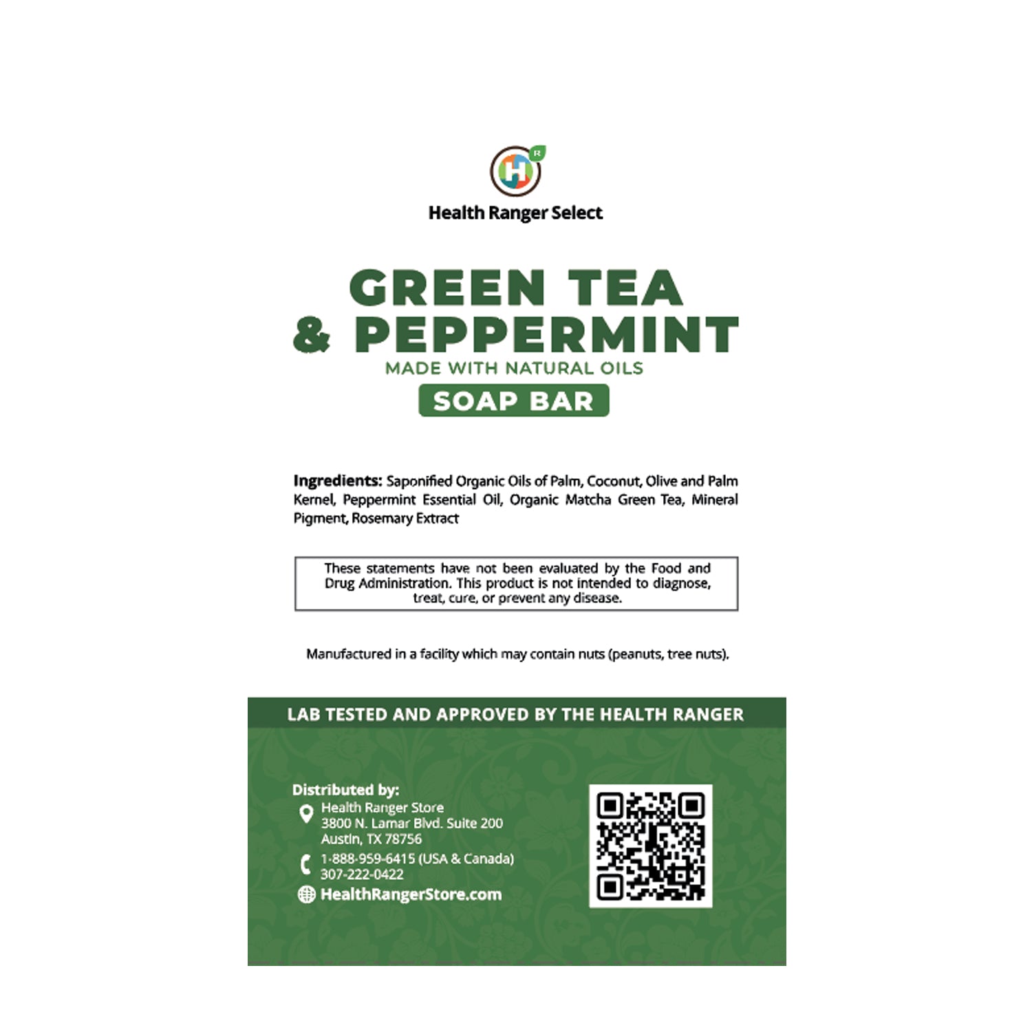 Green Tea and Peppermint Soap Bar 3.25 oz (92g)