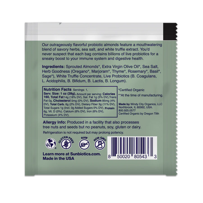 Sunbiotics Activated Almonds - Infused with Probiotics - Truffle &amp; Herb 1 oz (28g)