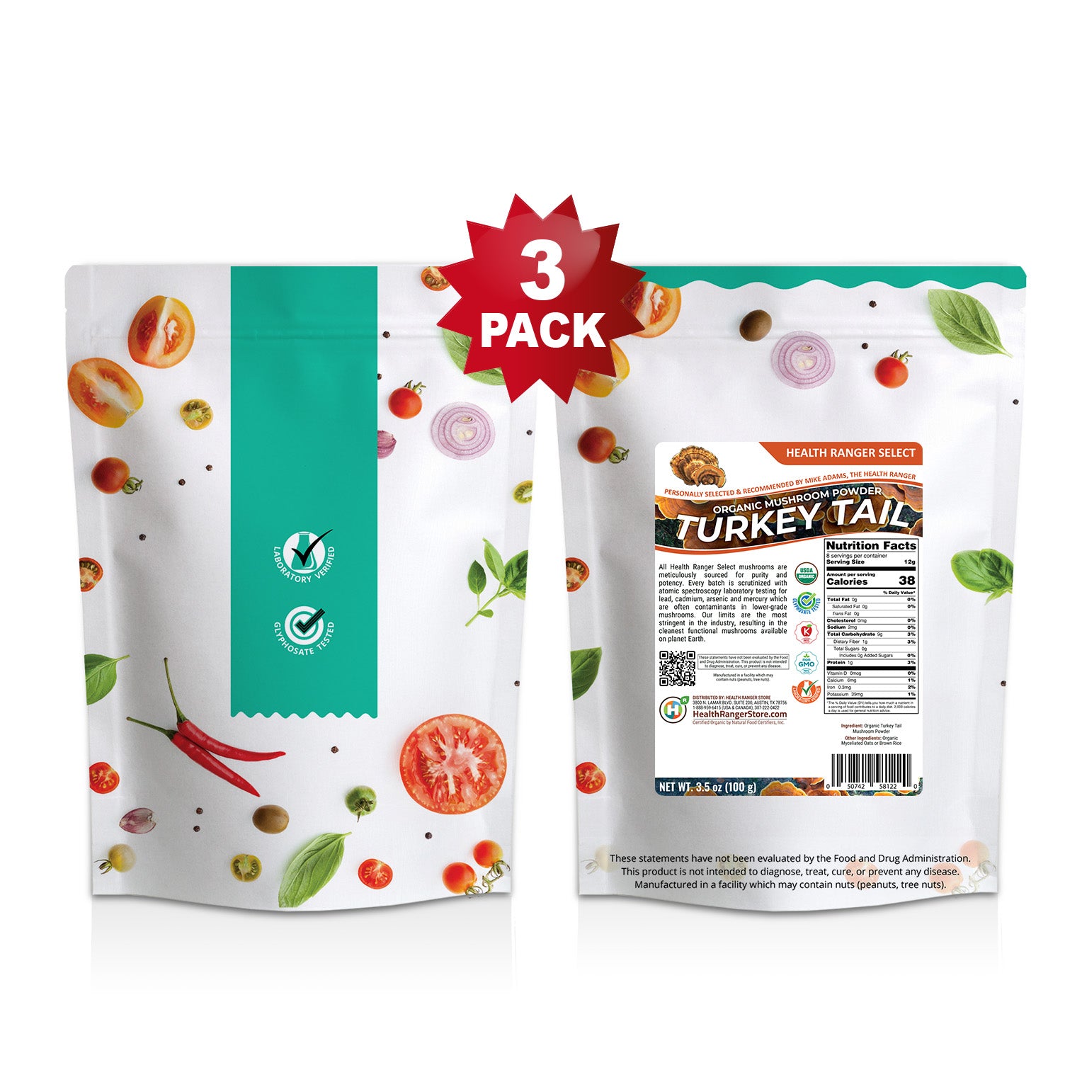 Organic Turkey Tail Mushroom Powder 100g (3-Pack)