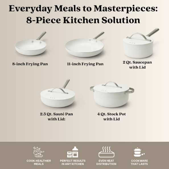Mobi 8-Piece Ceramic Cookware Set | Cannoli Cream
