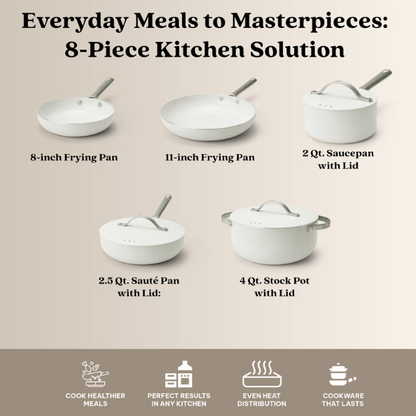 Mobi 8-Piece Ceramic Cookware Set | Cannoli Cream