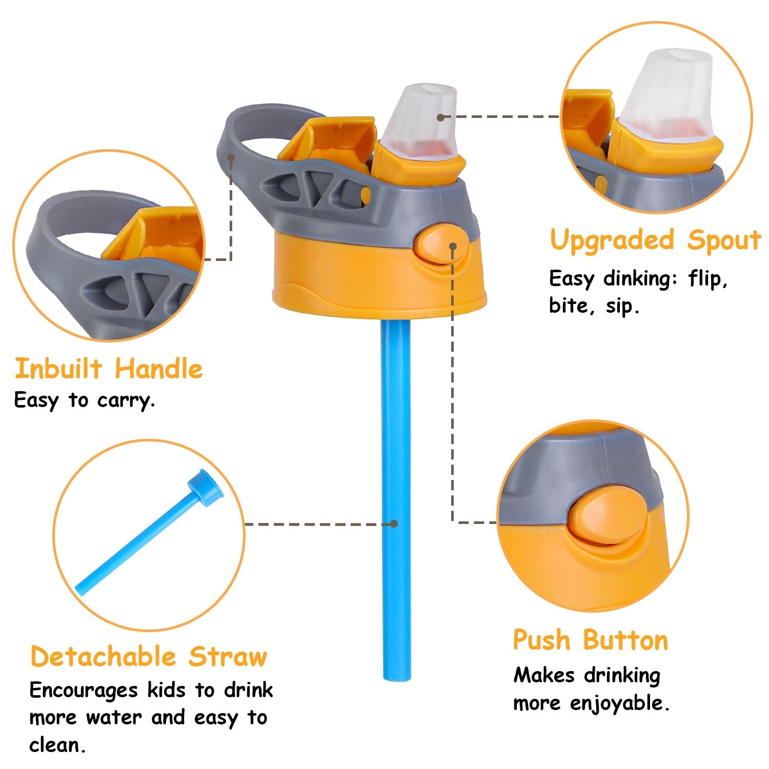 16.2Oz Leak-proof Kids Water Bottle with Straw Push Button Sport Water Bottle for Kids Crab Ship Jellyfish Rocket