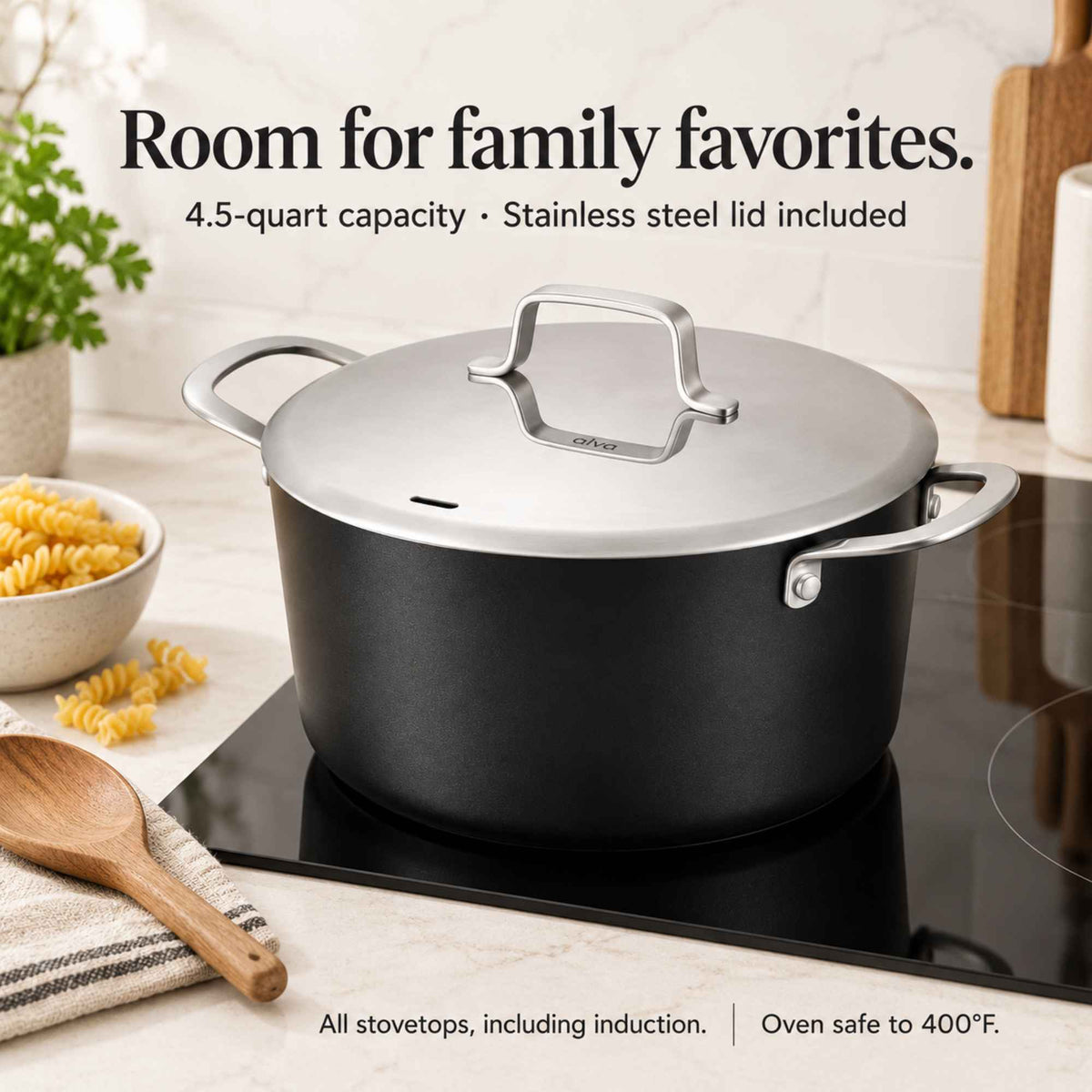 Ceramic Nonstick Stock Pot with Lid, 4.5-Qt