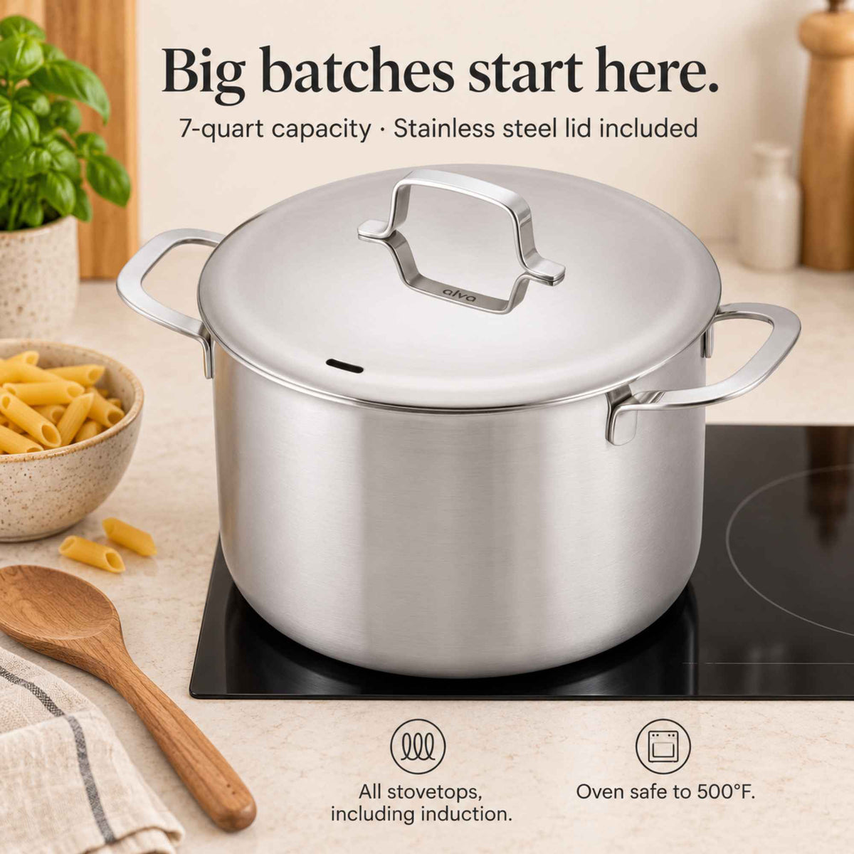 5-Ply Stainless Steel Stock Pot with Lid, 7-Qt