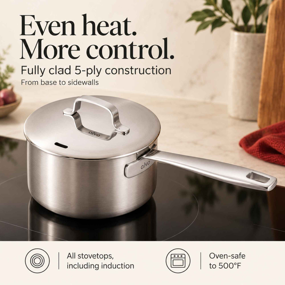 5-Ply Stainless Steel Saucepan with Lid