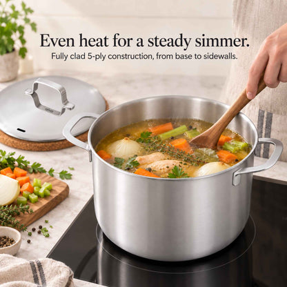 5-Ply Stainless Steel Stock Pot with Lid, 7-Qt