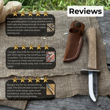 Beginner’s Woodcarving Knife with Leather Sheath, 6 cm (2.36 inches)