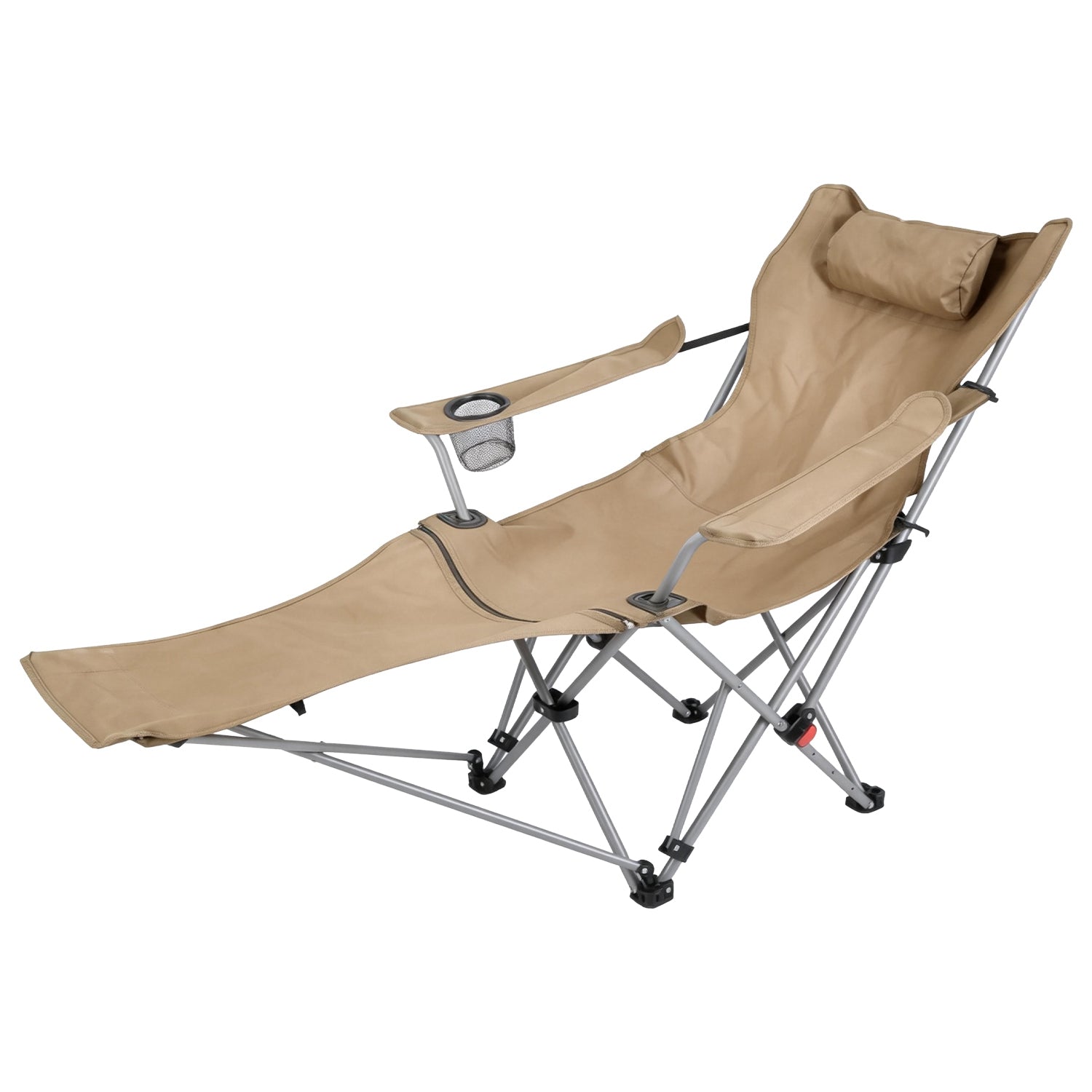 Reclining Camping Chair with Footrest 4-Position Adjustable Outdoor Folding Chair Heavy Duty Portable Camping Lounge Chair with Headrest Cup Holder &amp;