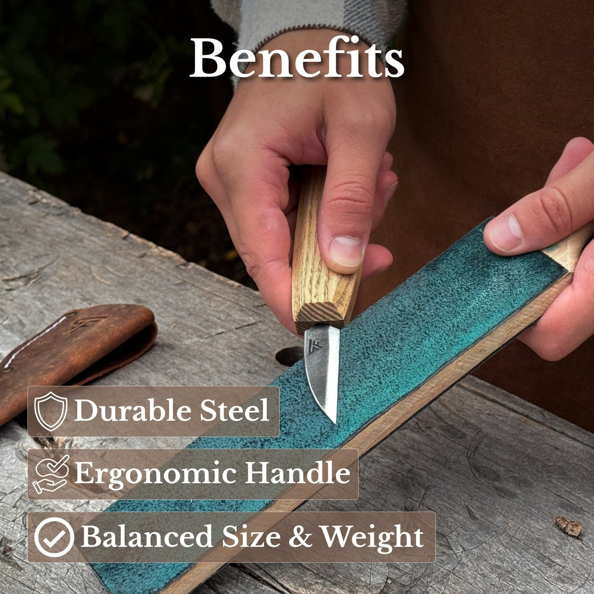 Detail Wood Carving Knife with Leather Sheath, Blade 5 cm (1.97 inches)
