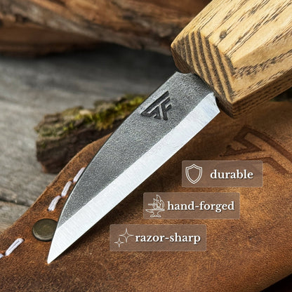 Detail Wood Carving Knife with Leather Sheath, Blade 5 cm (1.97 inches)