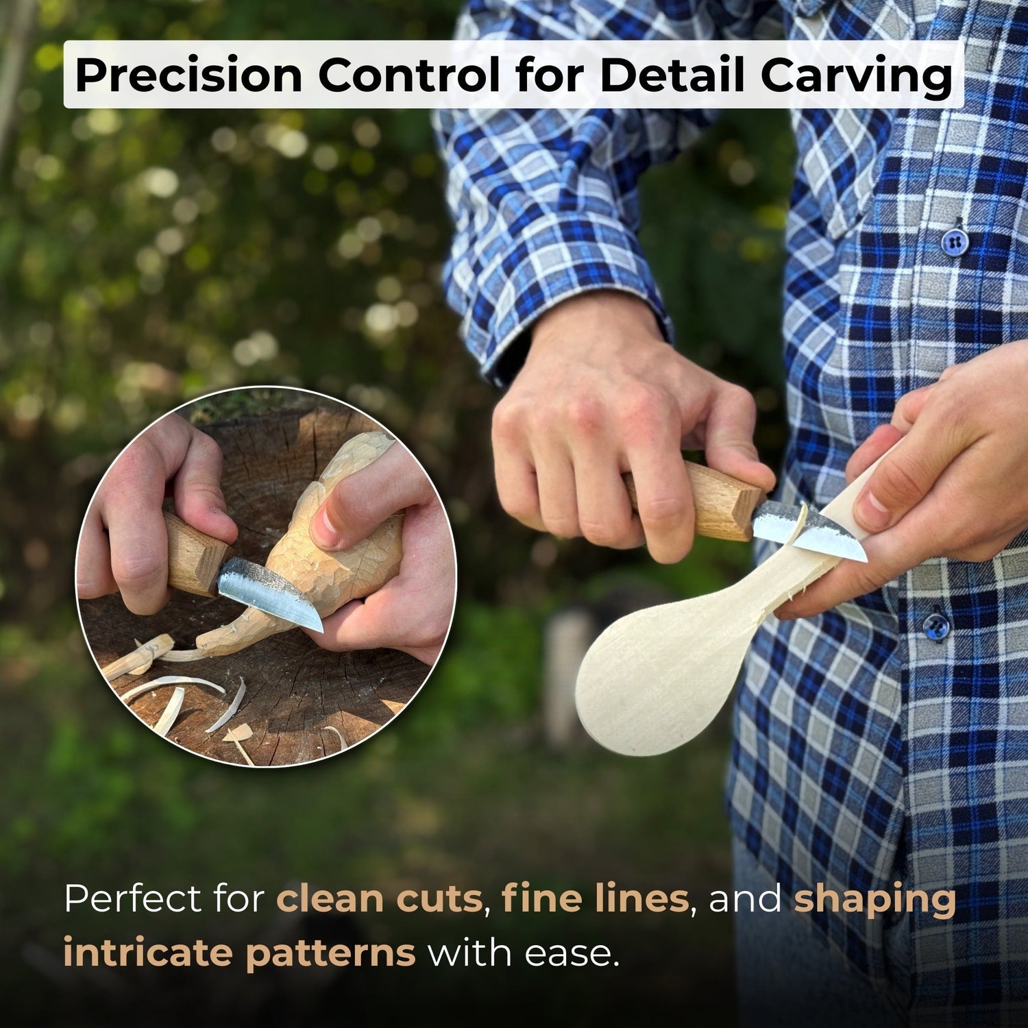 Detail Wood Carving Knife with Leather Sheath, Blade 5 cm (1.97 inches)